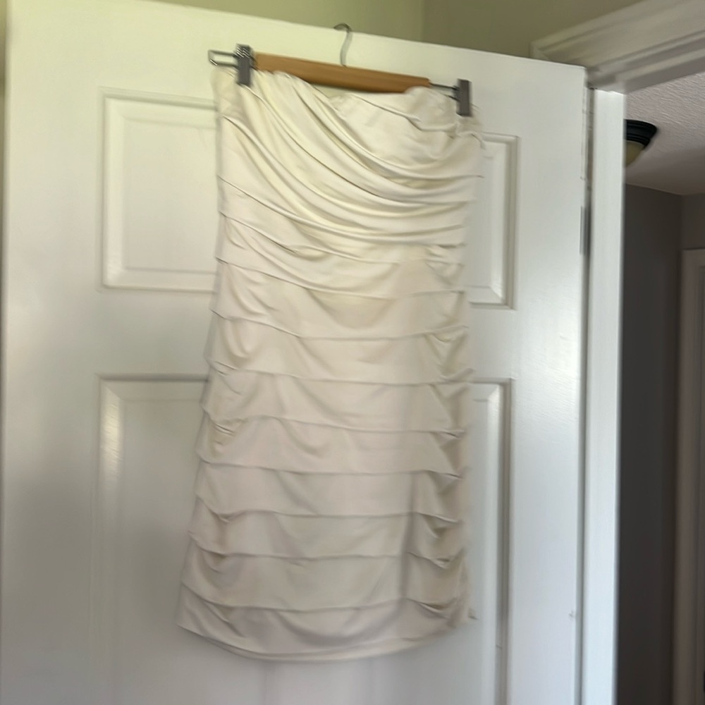 Strapless white satin dress